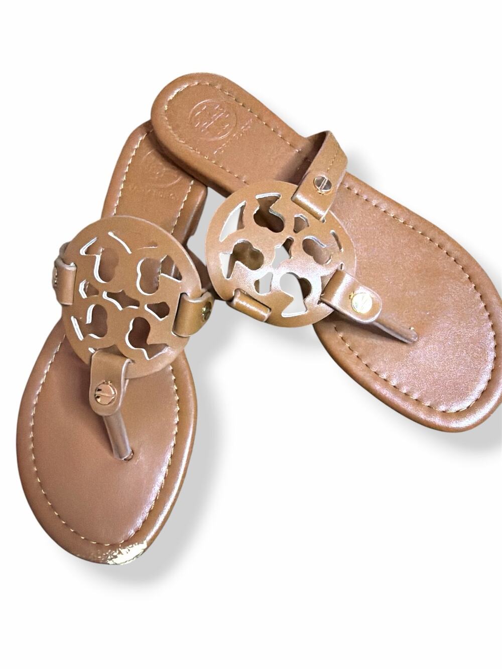 Tory Burch Women's Miller Light Brown Slip-On Logo Sandals Size 41